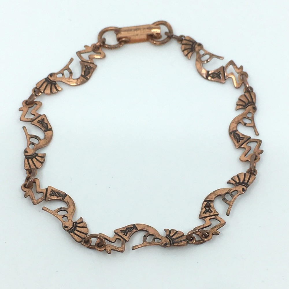 Vintage Signed Solid Copper Kokopelli Link Bracelet Native American Western Boho